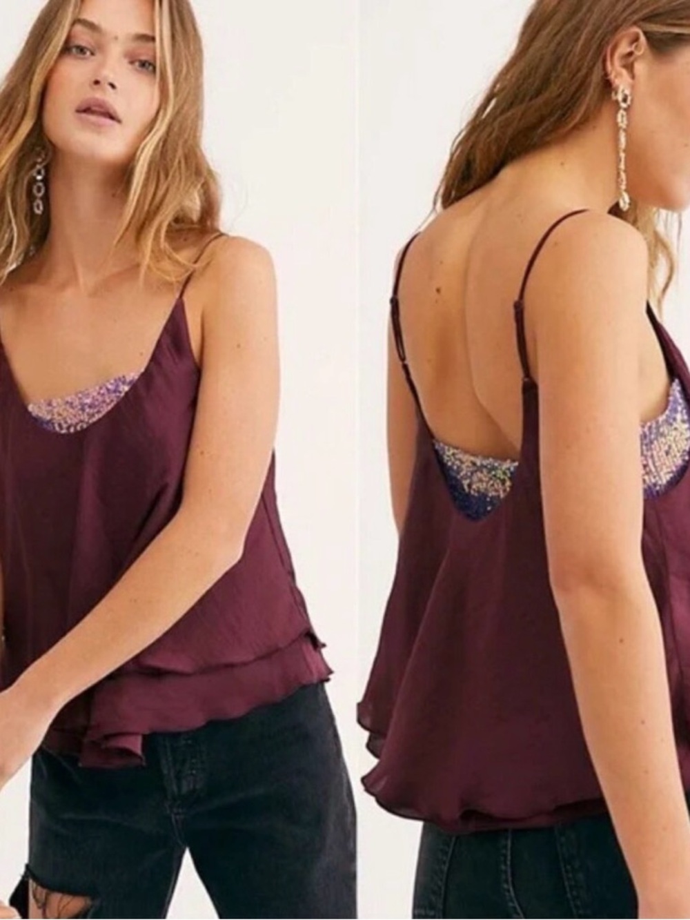 Free People Women’s Camisole Cami Turn It On Purple Sequins XS